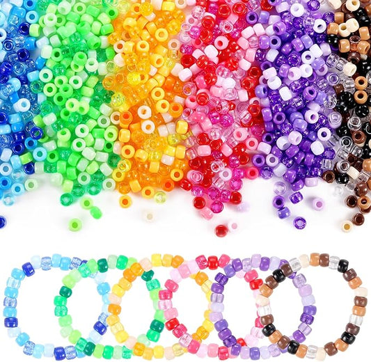 Pony Beads Bulk, 3400pcs+ Kandi Beads for Bracelets, Funtopia 36 Colors Plastic Bead for Craft, Rainbow Hair Bead for Braids, for DIY Craft Projects and Jewelry Making (6x9mm)