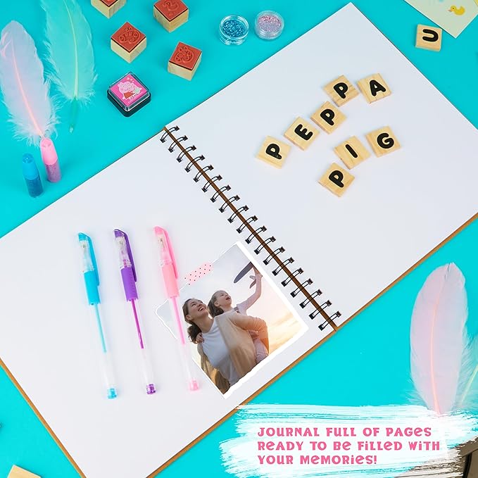 Peppa Pig Scrapbook Set for Kids, Arts and Crafts Activity Set with Stamps Glitter Pens, Scrapbook Supplies Sticker Book Craft Kit, Gifts for Girls