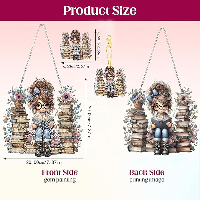 Masendp Girls' Book Diamond Painting Hanging Decoration Kit, DIY Special-Shaped Rhinestone Window Hanging Kit, Suitable for Home and Garden Wall Decoration Gifts