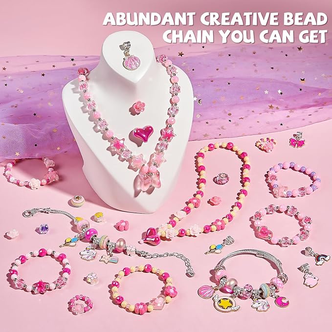 newbandmo jewelry making kit toys for girls 8-12, bracelet making kit for girls, diy craft kits for teen girl age 8 9 10, christmas birthday gifts for kids 8 10 11 12 year old girl (pink)