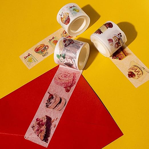 Navy Peony Sweet Dessert Wide Washi Tape Set (3pcs) | Cute Food Themed Japanese Decorations | for Crafts and Planners