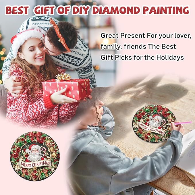 Bowetile Christmas Diamond Art Hanging Kits for Adults, Diamond Art Suncatchers Santa Claus, 5D Special Shape Diamond Painting Pendant Window Ornament Christmas Gifts for Home Door Wall Decor