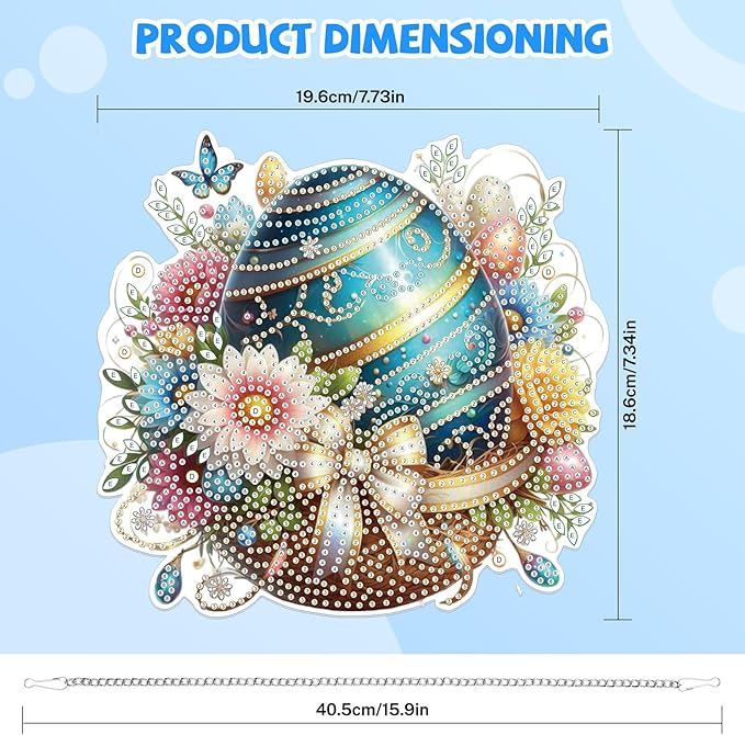 Bowetile Easter Diamond Art Hanging Kits for Adults, 5D Special Shape Diamond Painting Egg Kits, Easter Egg Diamond Gem Art Suncatchers Painting Pendant Home Decor, Gifts for Easter