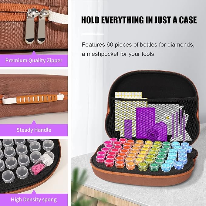 ZORETCO Diamond Painting Storage Containers,60 Slots Diamond Painting Kits,5D Diamond Painting Accessories and Tools for Art Jewelry Bead Rhinestones Organizer