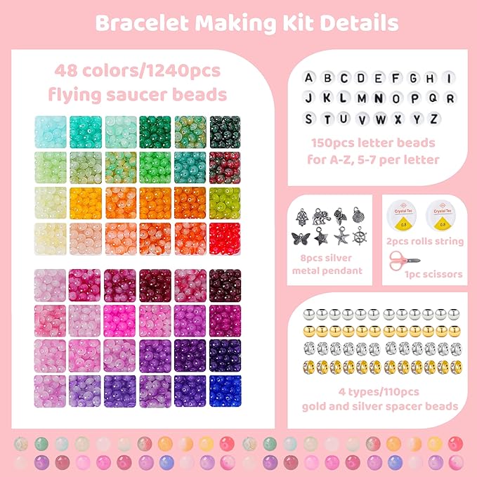 1500 pieces 5 * 8mm abacus glass beads for jewelry making,48 colors special glass beads friendship beads for bracelet necklaces making and diy crafts,great gifts for 6-year-old girls