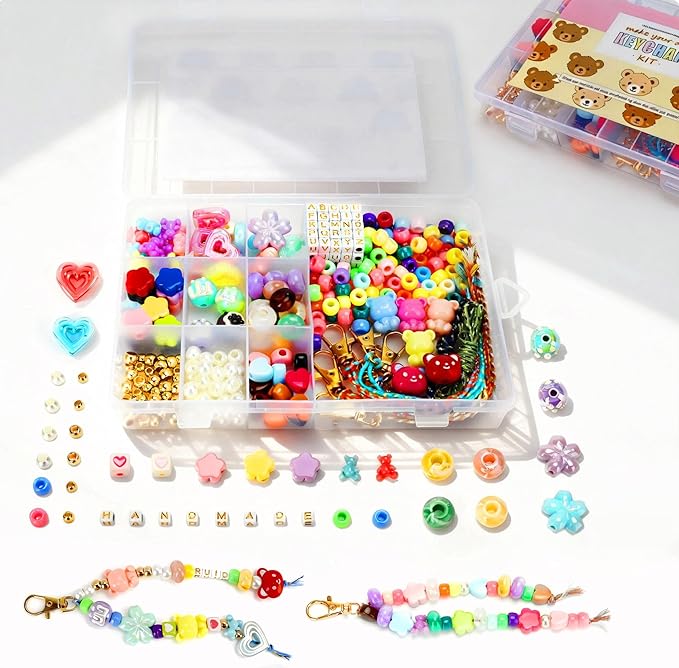 EcoUtens Beaded Keychain Making Kit – 340PCS DIY Keychain Making Kit with Alphabet Beads & Charm Set, Bag Charms, Phone Straps & Accessories, Gift-Ready Craft Supplies, Personalized Keychain Kit