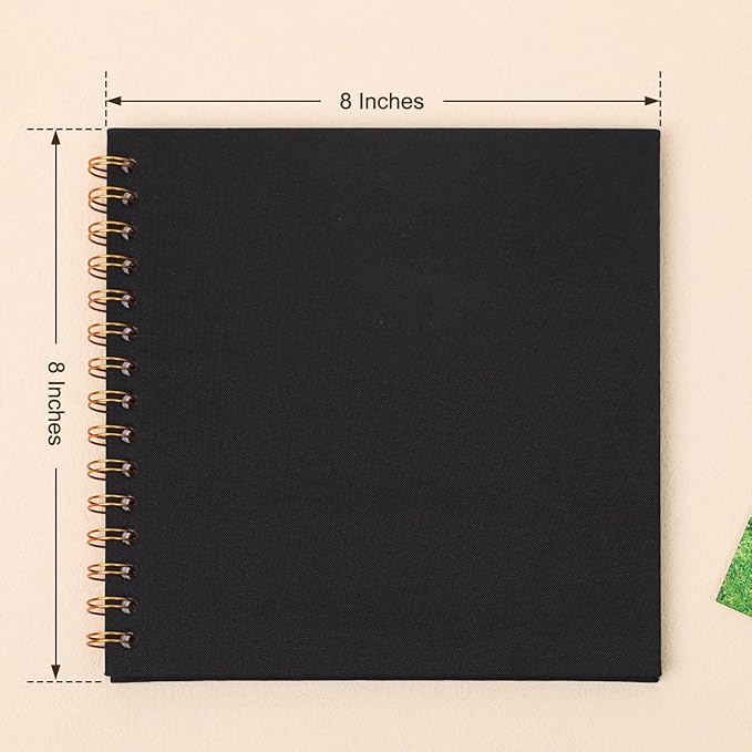 Scrapbook Photo Album 8x8 Inches 40 Pages Hardcover Kraft Paper Linen Cover Scrap Book Memory Book DIY Scrapbook Albums for Wedding Baby Boyfriend Travel Anniversary Family, Black