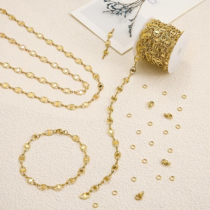 16.4 Feet Gold Plated Oval Link Chains Roll Strong Stainless Steel Chain for Jewelry Making