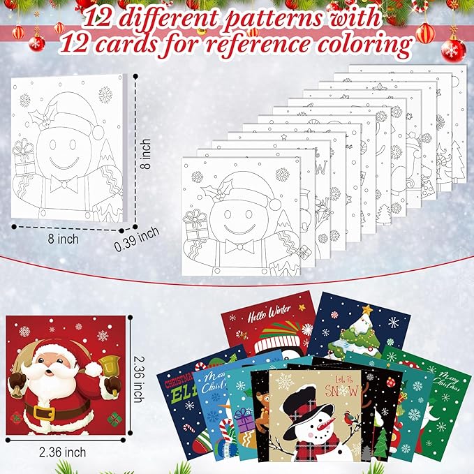 Ctosree 12 Pack Pre Drawn Canvas Kit for Painting Sip and Art Paint Kit for Adults Pre Painted Canvas Party Favors for DIY Holiday Party Date Night Gifts (Cute Xmas,8 x 8 Inch)