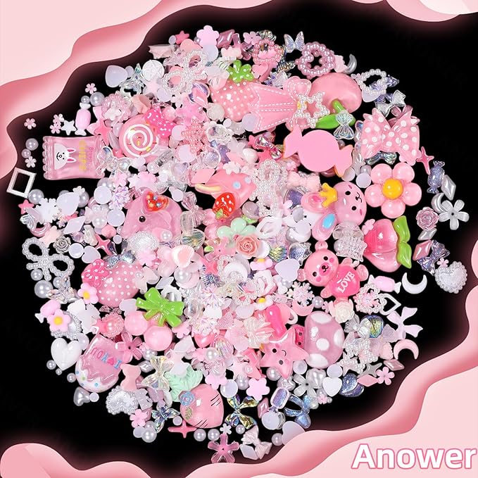 Junk Case Charms Kit, Junk Phone Case Charm, Flatback Lollipop Candy Bear Flower Fruit Mushroom Cartoon Cute Slime Charms for DIY Crafts, Scrapbooking, Jewelry Making-S4