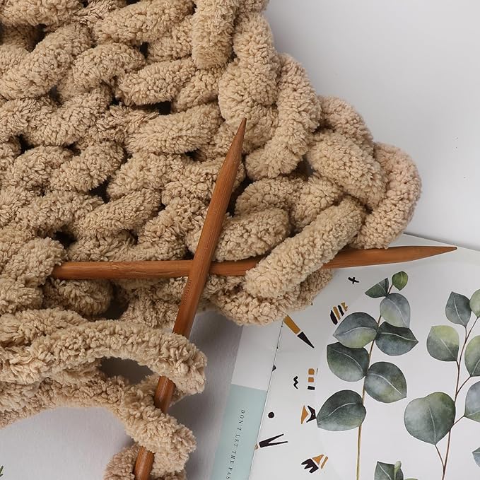 8 Jumbo Packs Chunky Chenille Yarn for Crocheting, 31.7 yds, 8 oz Each Skein Bulky Thick Fluffy Yarn for Knitting, Super Bulky Chunky Yarn for Hand Knitting Blanket, Soft Plush Yarn - Khaki