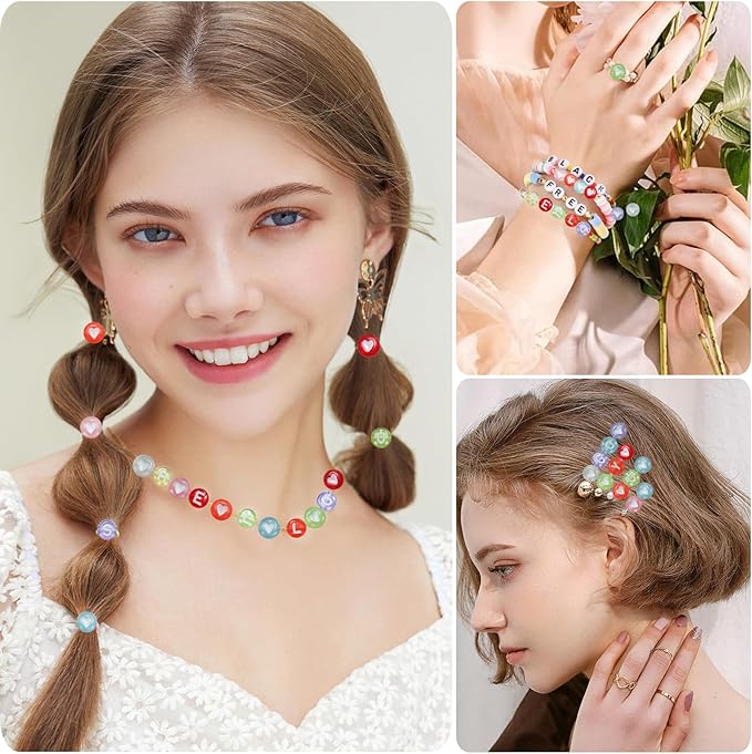 1400pcs Letter Beads 7x4mm Colorful Transparent for Jewelry Making Bracelet Hair Braids Crafts