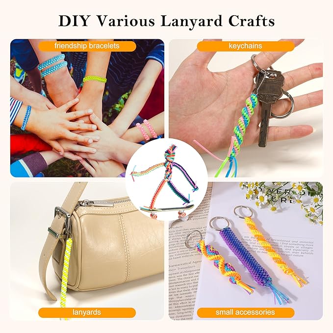 PP OPOUNT Lanyard String Kit for Friendship Bracelet & Keychain Making, 18 Solid-Color Gimp Kit with Tools & Guide, Plastic Boondoggle String for Adults & Family Activities, Fun Craft Set for Adults