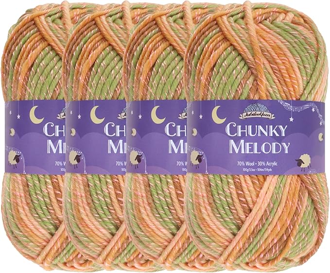 JubileeYarn Chunky Melody Yarn - 100g/Skein Bulky Wool Blend - Juice Box - 4 Skeins