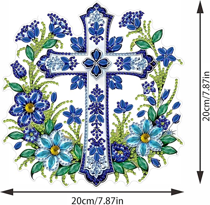 STGLCR Cross Hanging Diamond Art Kits for Adults - Cross Acrylic Board Double Sided Pattern Jesus Diamond Painting Suncatcher Pendant, Crystal Art for Home Wall Window Decor Handmade Gift 7.8Inch