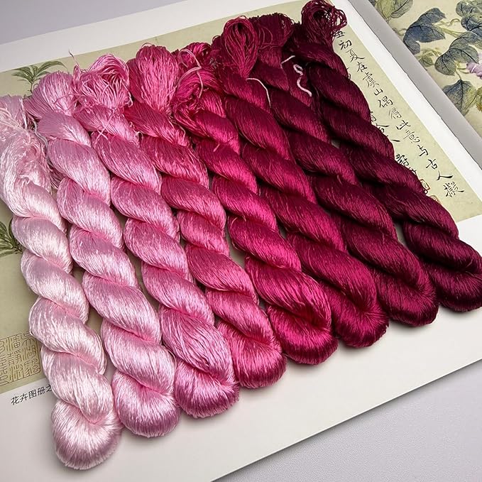 100% Nature Mulberry Handmade Embroidery Silk Thread Woven Jewelry Accessory Artificial Flowers Cross Stitch Floss DIY Sewing Kits 8 Gradient Colors 22m Each (9)