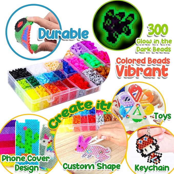 Goody King Board Fuse Beads Iron Set - Fuse Bead Kit for Kids Crafts with Bead Pegboard and Aqua Pony Beads, Pixel Art and Craft Kit (Large Set with Iron)