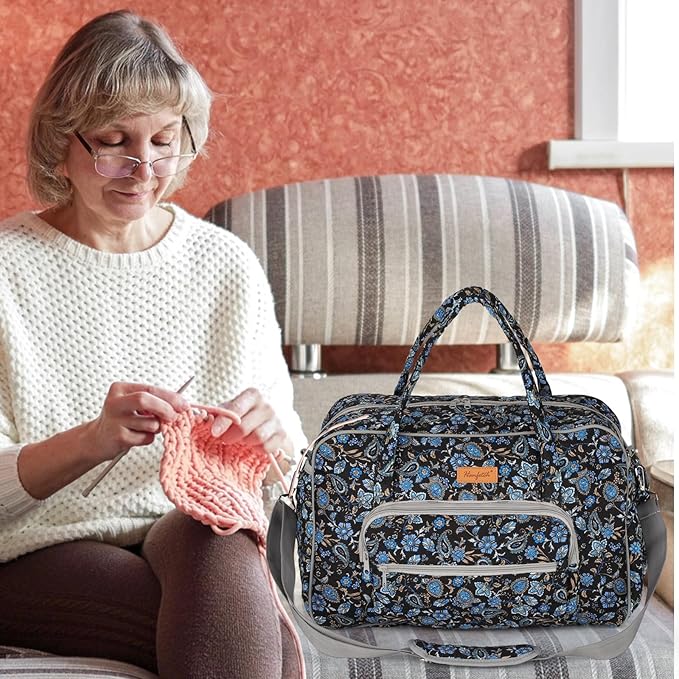 Yarn Storage Organizer, Knitting Crossbody Bag, Large Crochet Bag Tote Gift Yarn Holder Case for Carrying Projects, Knitting Needles, Crochet Hooks and Other Accessories (Paisley)