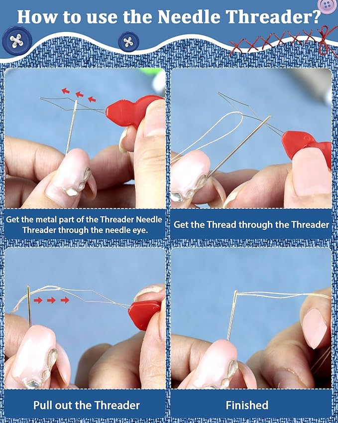 FIVEIZERO 30-Count Steel Needles for Hand Sewing, 6 Sizes Large Eye Embroidery and Hand Quilting Needles Kit with Threaders for Art & Craft Projects