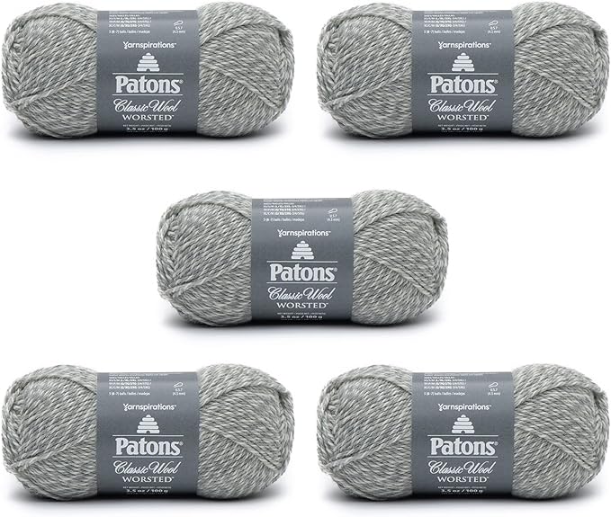 Patons Classic Wool Light Gray Marl Yarn - 5 Pack of 3.5oz/100g - Wool - 4 Medium - 210 Yards - Knitting/Crochet