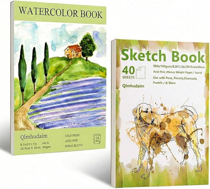 Qlmhudaim Watercolor Paper Pad – A4 (8.2" x 11.7") 140lb/300gsm,Heavyweight Cold Press Paper - for Watercolor, Mixed Media, Drawing & Sketch Book for Kids - Artist Professional & Craft Supplies