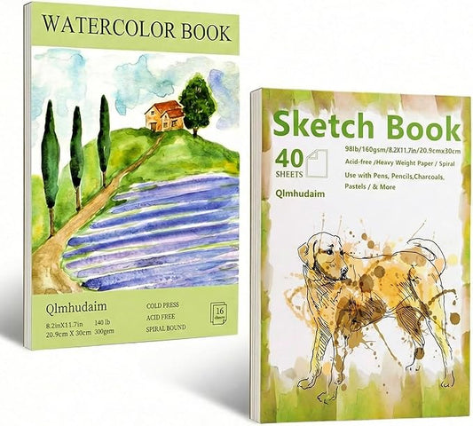 Qlmhudaim Watercolor Paper Pad – A4 (8.2" x 11.7") 140lb/300gsm,Heavyweight Cold Press Paper - for Watercolor, Mixed Media, Drawing & Sketch Book for Kids - Artist Professional & Craft Supplies