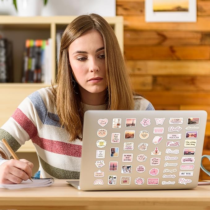 Inspirational Vision Board Stickers, 100 Pcs Pink Affirmation Stickers Vision Board Supplies for Women Teen Gilrs, Positive Self Love Decals for DIY Scrapbook Journal Laptop Water Bottle
