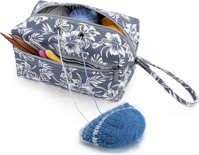 Luxja Small Yarn Storage Bag, Portable Knitting Bag for Yarn Skeins, Crochet Hooks, Knitting Needles (up to 8 Inches) and Other Small Accessories (Small, Flowers)