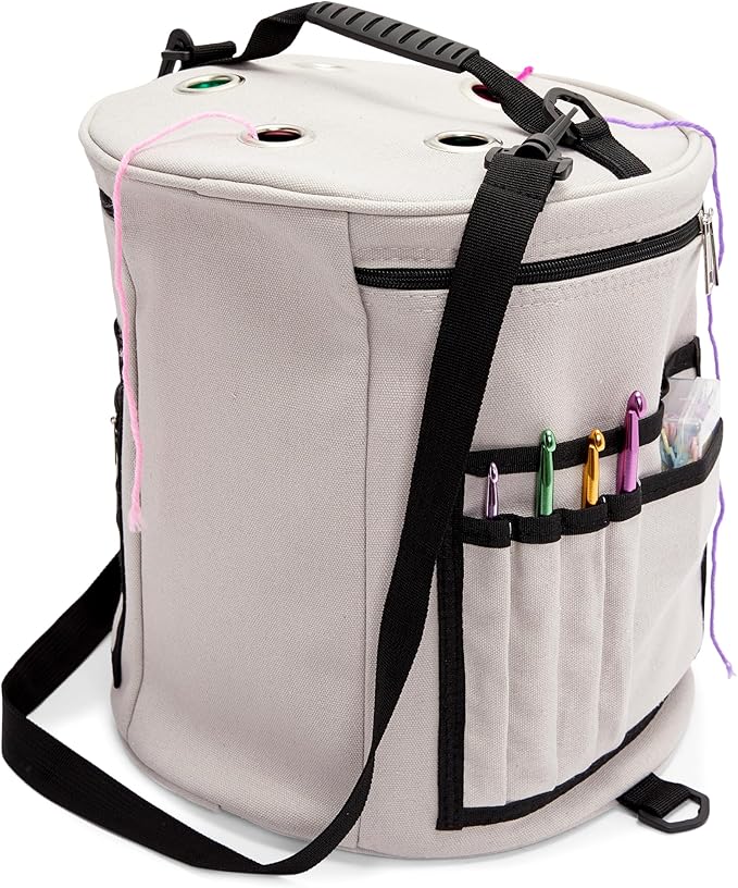 Juvale Knitting Bag - Separate Divided Yarn Holder - Portable Yarn Bag for Travel - Crochet Hook & Needle Holder - Multi-Colored, 100% Cotton, 11.8 x 9.8 In