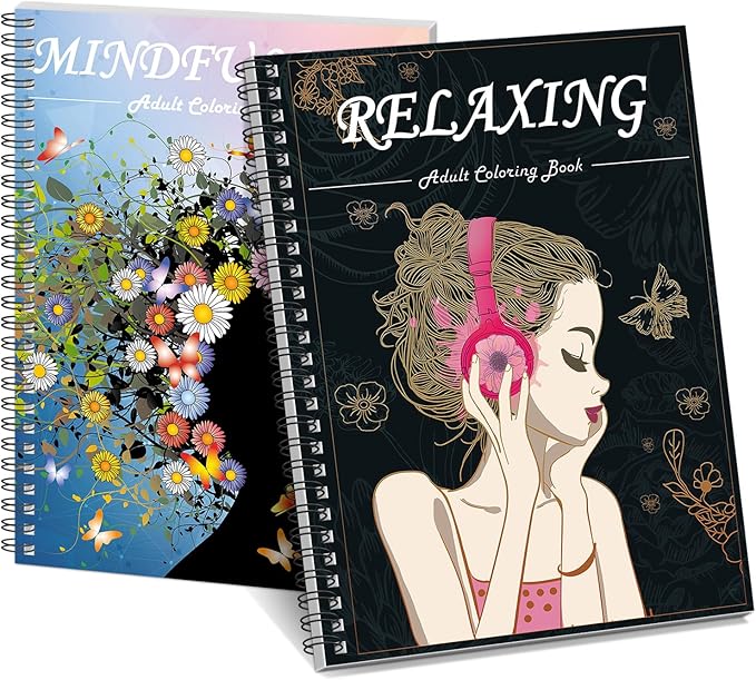 Kalysky Adult Coloring Book for Women,2Pack Mindfulness Coloring Books for Adults Relaxation Anxiety and Depression,Spiral Bound,Relaxation Arts and Crafts for Women