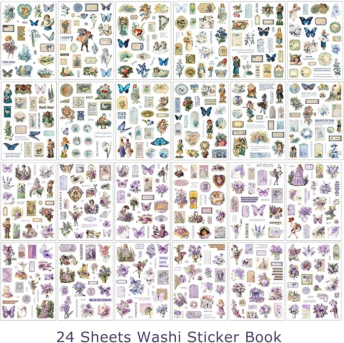 Pre-Cut Vintage Stickers for Journaling, 550+ Washi Sticker Book for Scrapbooking Ephemera for Junk Journal Supplies, Aesthetic Butterfly Flower Label Scrapbook Stickers for Adults DIY Arts Crafts