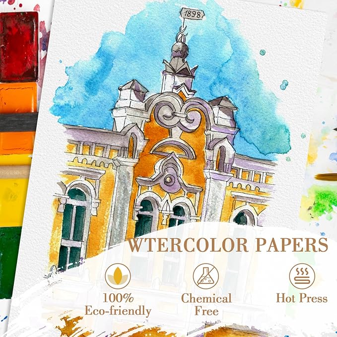 100PCS 9x6 Watercolor Paper Bulk, 140lb/300g Cold Press Thick Water Color Paper Pad for Child Adult, White Art Paper for Drawing Painting Markers Gouache, Textured Cotton Paper Sheets