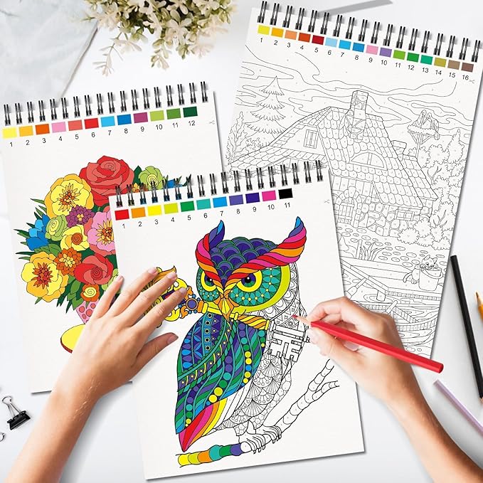Color by Numbers Adult Coloring Books,3 Fun Coloring Books for Adult Relaxation,60 Pages of Flowers Nature Landscapes Animals,Brain Game for Adults