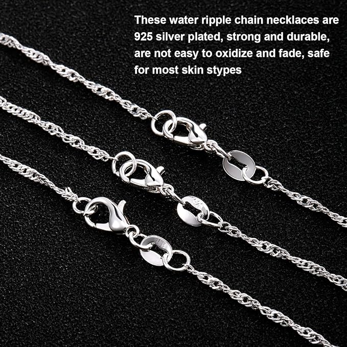 TecUnite 24 Pack 20 Inch Silver Plated Water Ripple Chain Necklace with Lobster Clasps and Velvet Storage Bag for DIY Jewelry Making, 1.5 mm