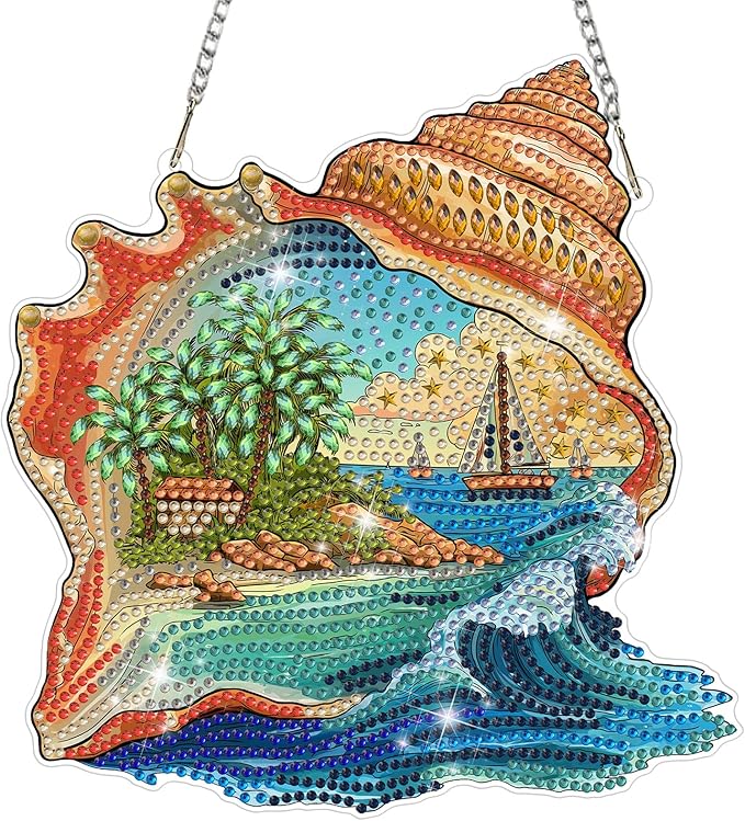 MAXBYE Diamond Art Kits Hanging Ocean Conch Pendant, DIY 5D Special Shaped Diamond Painting Craft Gem Art Rhinestone for Adults and Home Window Door Decor 8×8 Inch