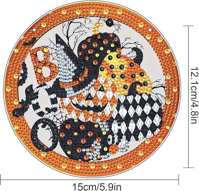 5D DIY Halloween Diamond Painting Hanging Ornament, Acrylic Rhinestone Pendant Craft with Ghost, Pumpkin, Bat & Witch Hat, Diamond Art Window Suncatchers for Home Wall & Door Holiday Decoration