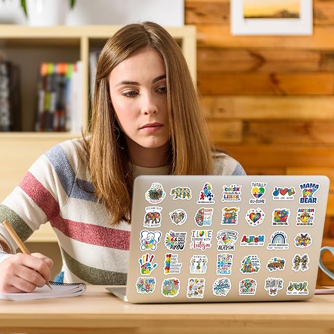100 Pcs Autism Stickers, Autism Awareness Sticker Decorations for Car Laptop Glass Water Bottles, Colorful Autism Accessories, Vinyl Waterproof Sticker Decals