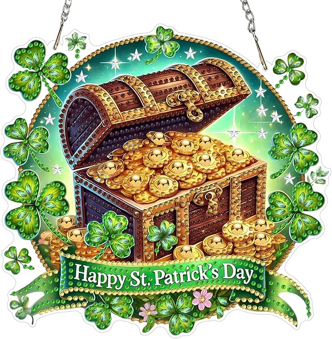 GHHKUD Clover Diamond Art Hanging Kit for Adults, DIY Double Sided Diamond Painting Hanging St.Patrick's Day, Special Shaped Acrylic Ornaments Pendants for Window Home Garden Wall