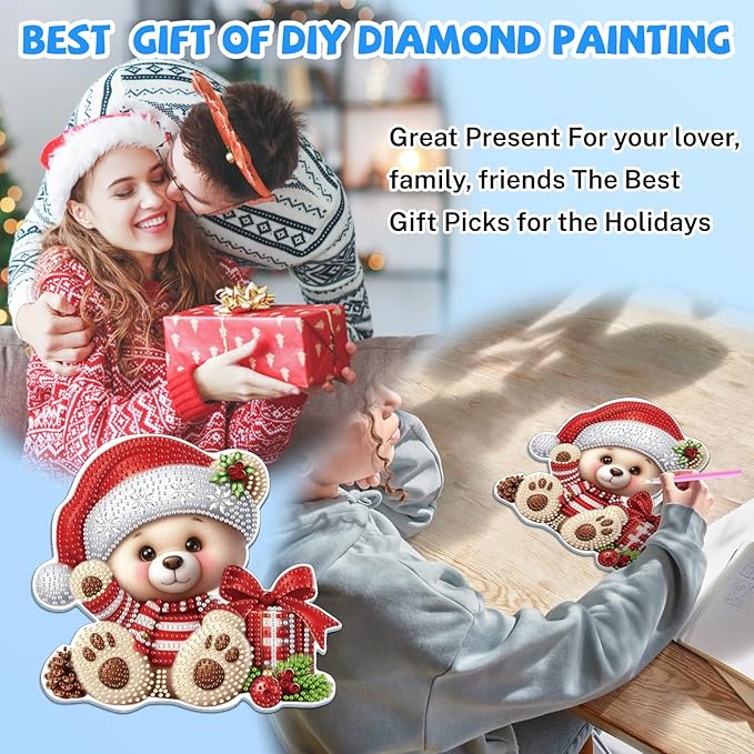 Bowetile Christmas Hanging Diamond Art Painting Kits for Adults, 5D Special Shape Diamond Art Kits Bear, Crystal Gem Painting Arts and Crafts for Adults for Home Garden Decor
