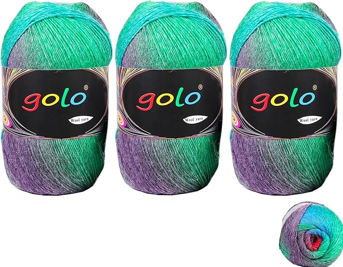 golo Wool Yarn for Hand Knitting 100g X 3 Cachemire Multicolor Rainbow Yarn