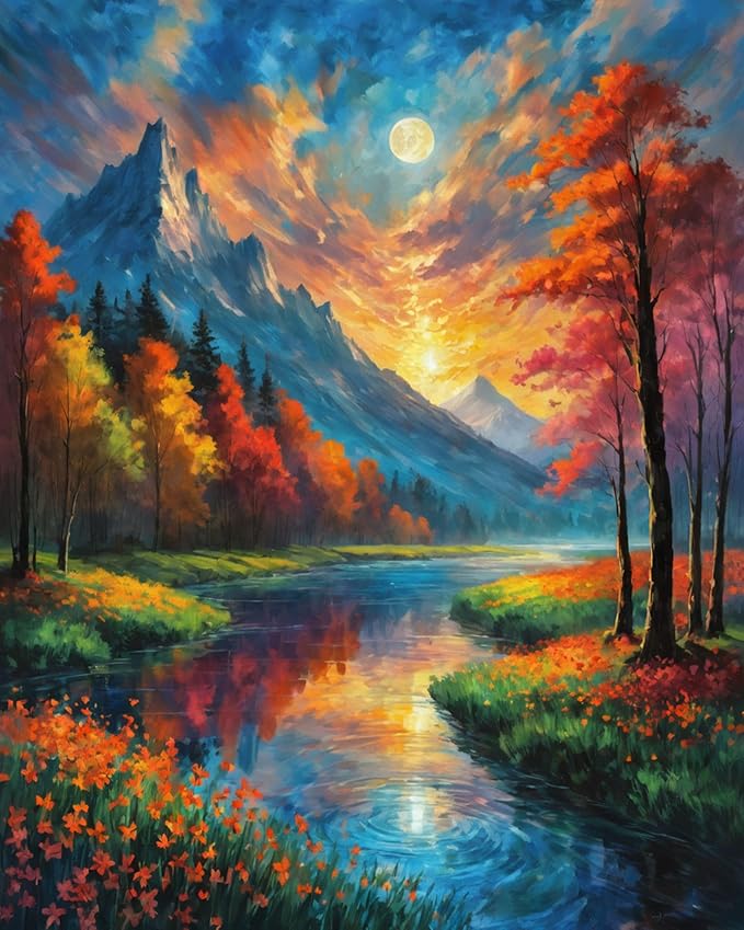 ldazao Mountain Paint by Numbers Kit for Adults Beginner Landscape Adult Paint by Number Kits On Canvas Adults' Paint-by-Number Oil Painting Kits for Gift Home Wall Decor 16x20 Inch