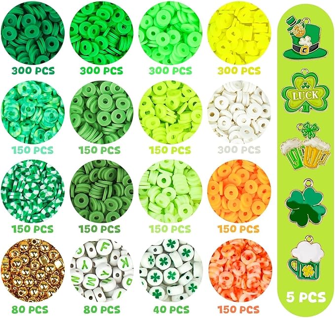 Gionlion 3000 Pcs St Patricks Day Accessories, St Patricks Day Green Clay Beads for Bracelets for Women, Friendship Bracelet Kit with Beads for Gifts