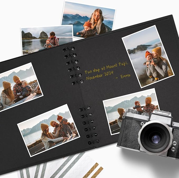 12x12 inch Scrapbook Photo Album DIY Picture Book 80 Pages, Thick Kraft Paper Scrap Book Album with Silk Ribbon Wedding Guest Book Memory Book for Baby, Family, Travel (Black)
