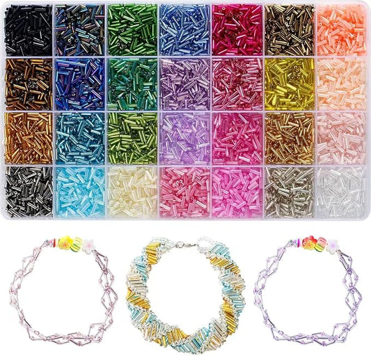 Ybxjges 4800Pcs 7mm Tube Beads Kit with 28 Colors Glass Bugle Seed Beads Small Craft Beads for DIY Bracelet Necklaces Jewelry Making