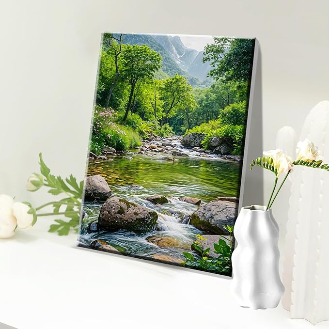 JOOZ Landscape Paint by Number Kit for Adults Beginner with Easel Mountain Adult Paint by Number Kits on Canvas with Frame Forest DIY Oil Painting Kits for Gift Home Wall Decor 7.87x11.81 Inch
