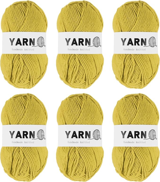 6Pcs Deep Yellow Acrylic Yarn 790 Yard 4 Ply Soft Crochet Yarns Sport Weight Yarn,[for DIY Crocheting Knitting Craft Blankets Hats]-300g