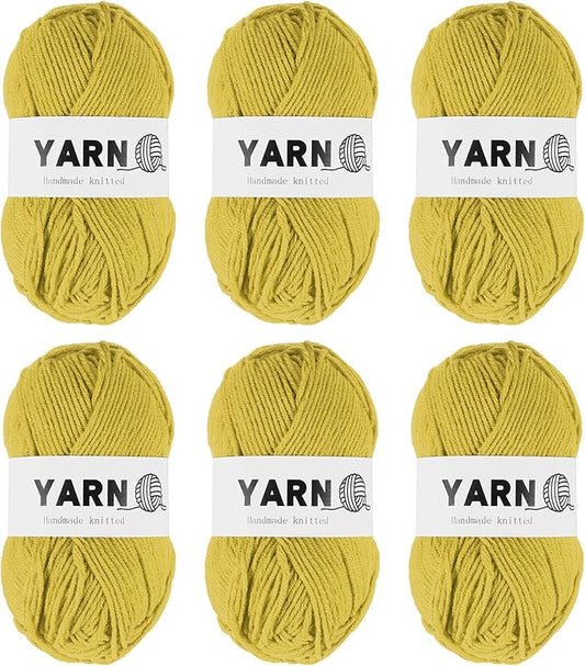 6Pcs Deep Yellow Acrylic Yarn 790 Yard 4 Ply Soft Crochet Yarns Sport Weight Yarn,[for DIY Crocheting Knitting Craft Blankets Hats]-300g