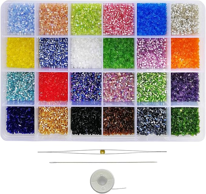 10/0 Glass Hexagon Seed Beads with Beading Needles About 21600pcs in Box , Seed Beads for Jewelry Making, Hexagon 2 X 2.2mm(900pcs/Color, 24 Colors)