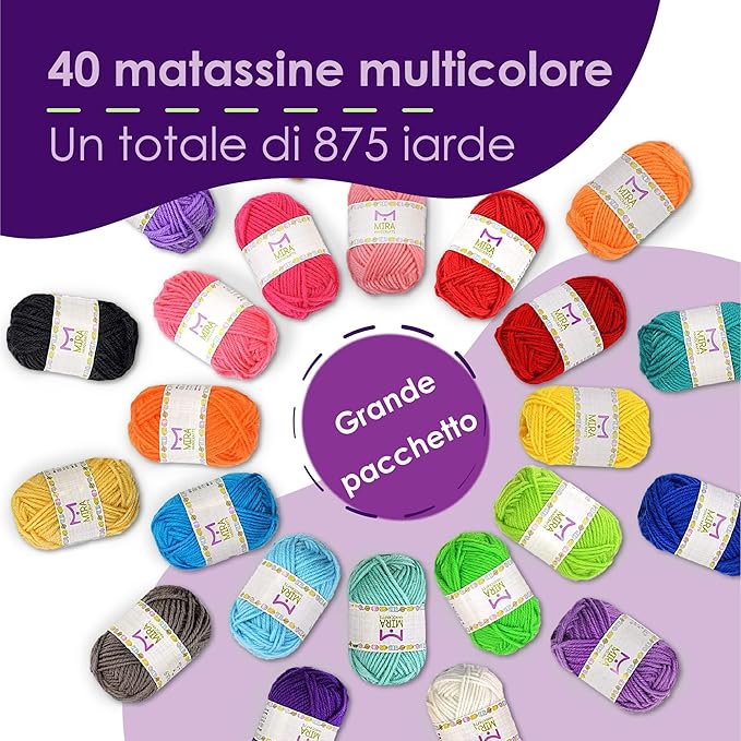 40 assorted colors acrylic yarn skeins with 7 e-books - 875 yards of perfect yarn for crocheting and knitting mini project - by mira handcrafts
