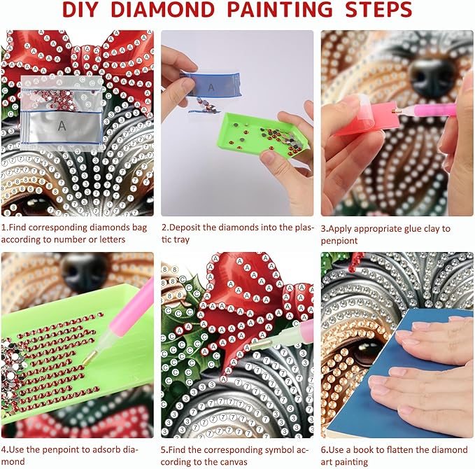 SENQAO Golden Retriever Diamond Art Hanging Kits for Adults Kids, Christmas Diamond Art Suncatchers, 5D Special Shape Diamond Painting Pendant Window Ornament Gifts for Home Garden Door Wall Decor
